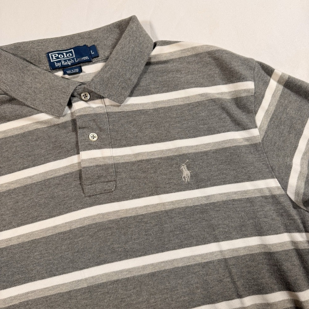 Polo Ralph Lauren Short Sleeve Polo Striped L Gray Cotton Preppy Timeless Casual